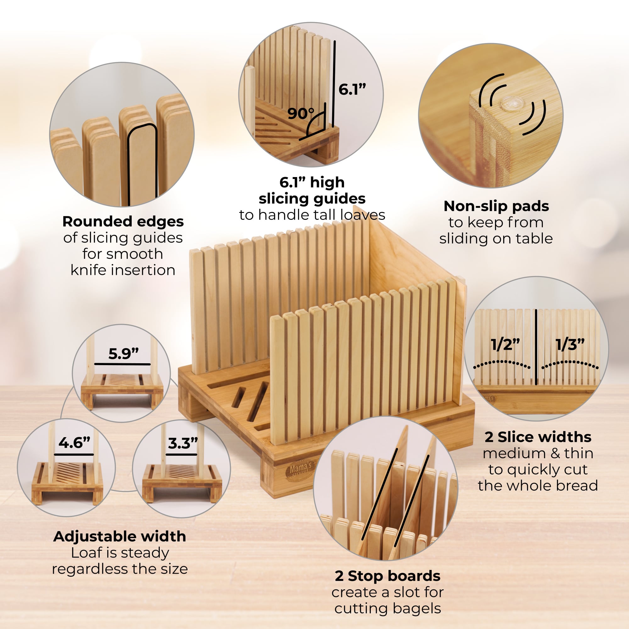 Bamboo Bread Slicer Wooden Cutting Board with Adjustable Slicing