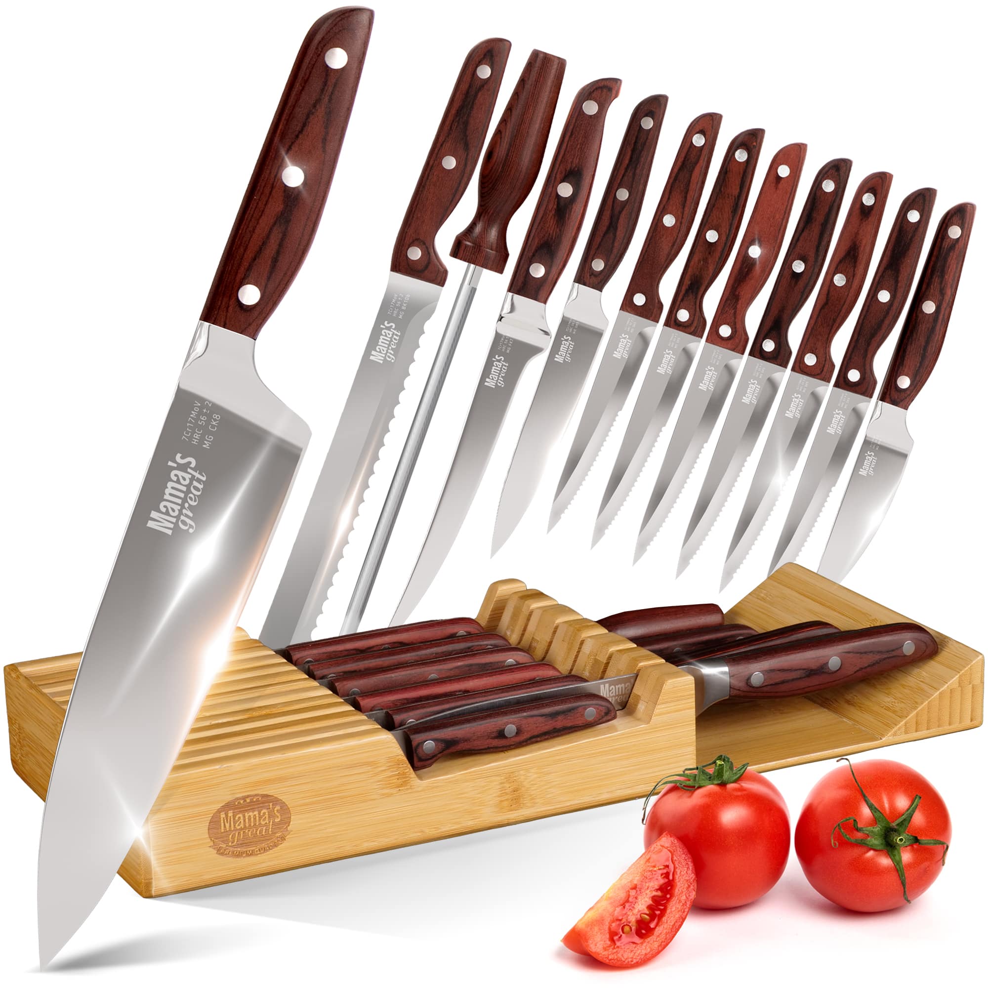 Knife Set, 6 Piece Kitchen Knives Set with Block Wooden, Stainless Steel  Knife Block Set, Chef Knife Set for Kitchen